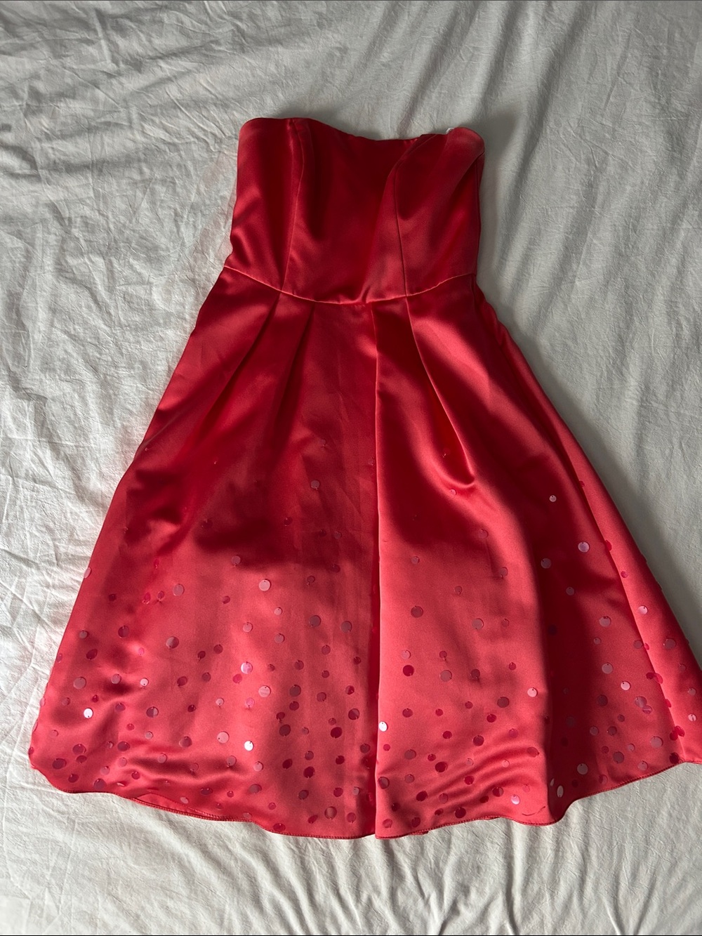 David's Bridal Strapless Coral Pink Dress with Sequin Hem